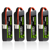 Lot de 4 batteries Lipo OVONIC 2S 450 mAh 2S1P 100 C 7,6 V LiHV avec prise BT3.0 pour drone quadricoptère sans balais Tinywhoop 2S